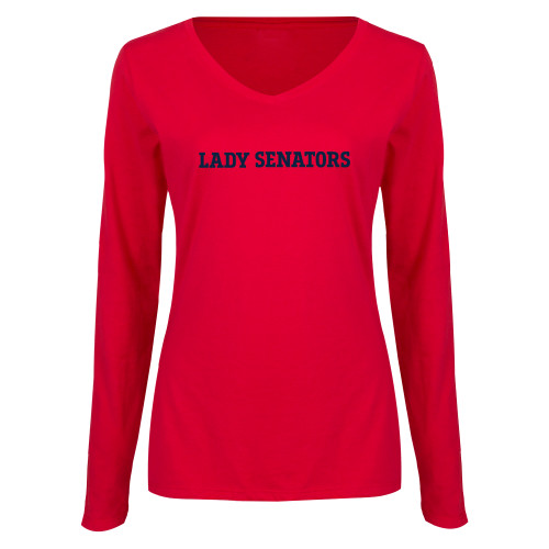  Womens Red Long Sleeve V Neck Tee - Lady Senators