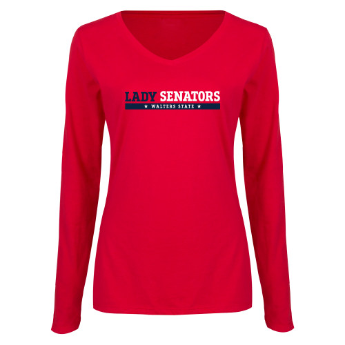  Womens Red Long Sleeve V Neck Tee - Lady Senators Bar