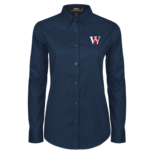  Womens Navy Twill Button Down Long Sleeve  - WS