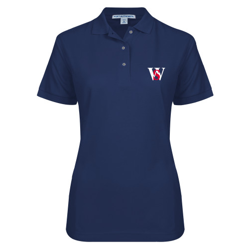  Womens Silk Touch Navy Pique Polo - WS
