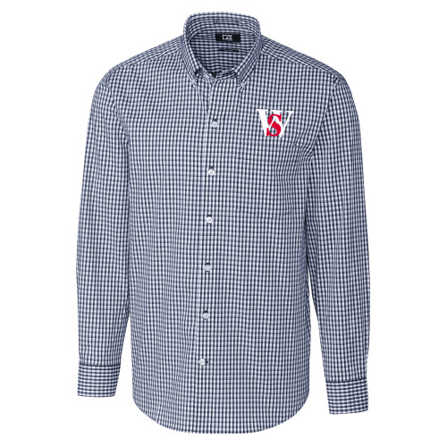  Cutter & Buck Navy Gingham Long Sleeve Button Down - WS