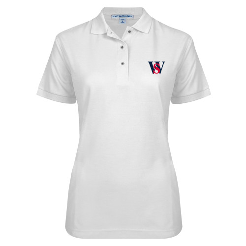  Womens Silk Touch White Pique Polo - WS