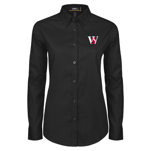  Womens Black Twill Button Down Long Sleeve  - WS