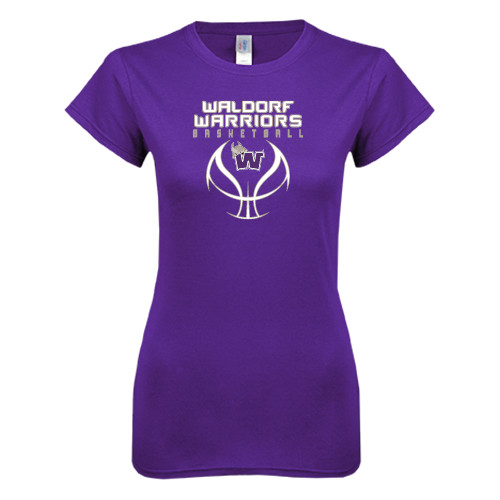  Next Level Womens Purple Boyfriend Tee - Basketball Stacked Design