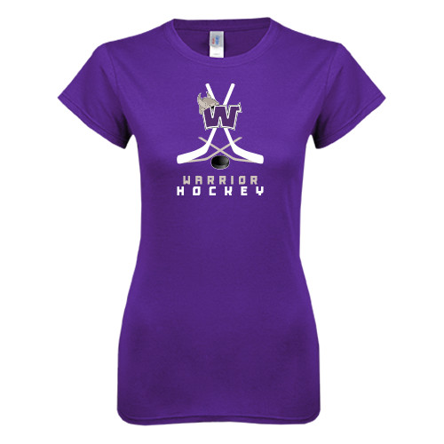  Next Level Womens Purple Boyfriend Tee - Hockey Sticks Design