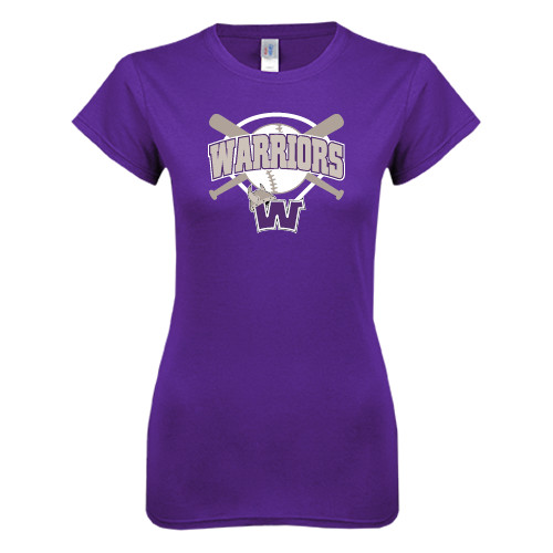  Next Level Womens Purple Boyfriend Tee - Softball Bats and Plate Design