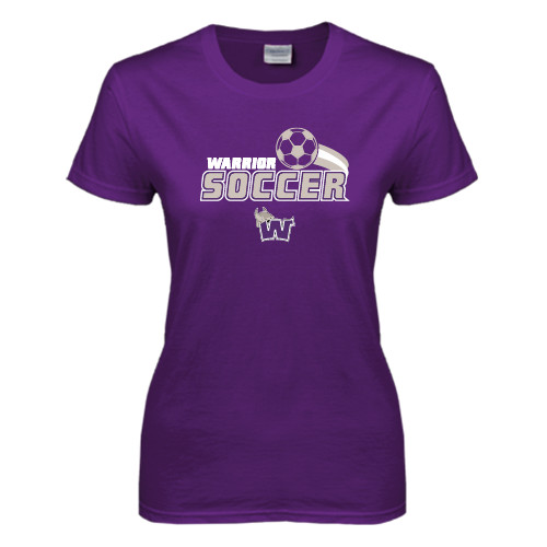  Womens Purple Short Sleeve Tee - Soccer Swoosh Design