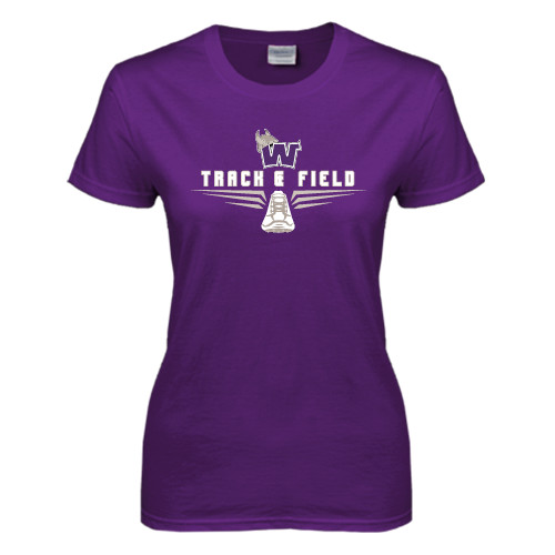  Womens Purple Short Sleeve Tee - Track and Field Design