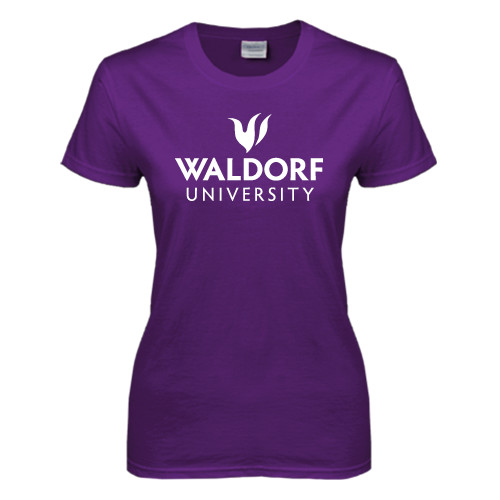 Womens Purple Short Sleeve Tee - Waldorf University Academic Mark Stacked