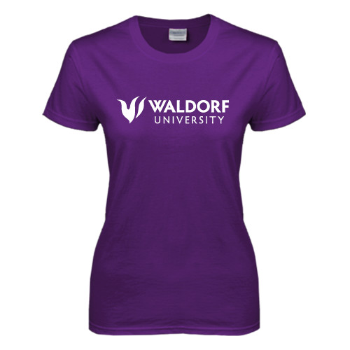  Womens Purple Short Sleeve Tee - Waldorf University Academic Mark Flat