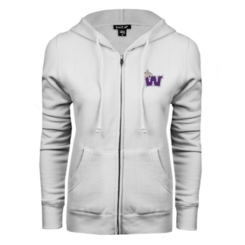  ENZA Womens White Fleece Full Zip Hoodie - Waldorf W