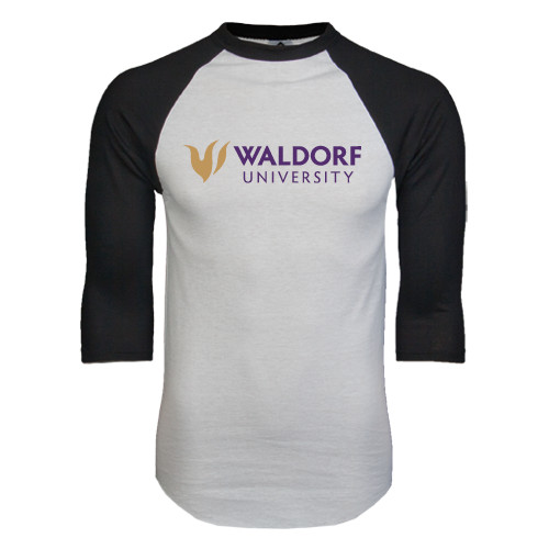  White/Black Raglan Baseball T Shirt - Waldorf University Academic Mark Flat