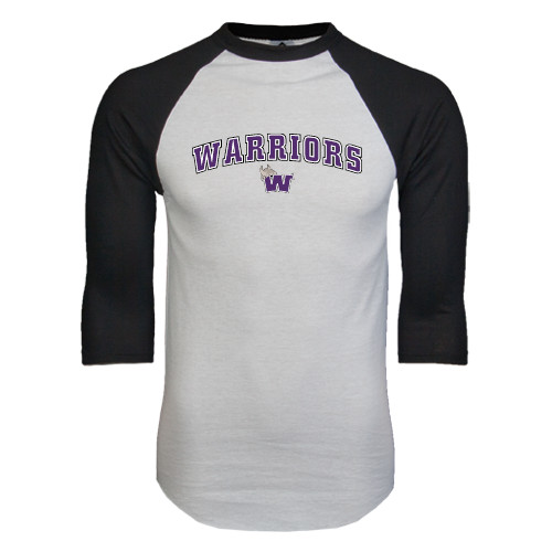  White/Black Raglan Baseball T Shirt - Arched Warriors w/ Waldorf W