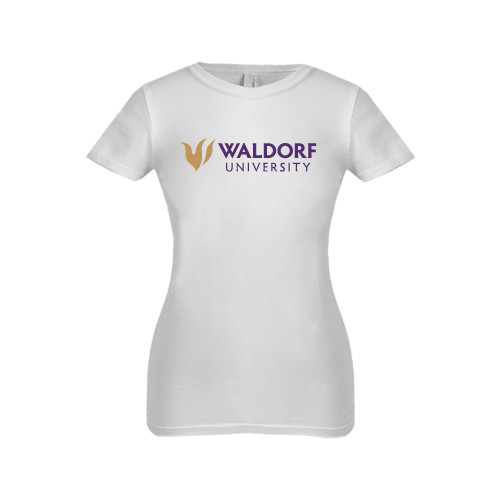  Next Level Girls White Fashion Fit T Shirt - Waldorf University Academic Mark Flat