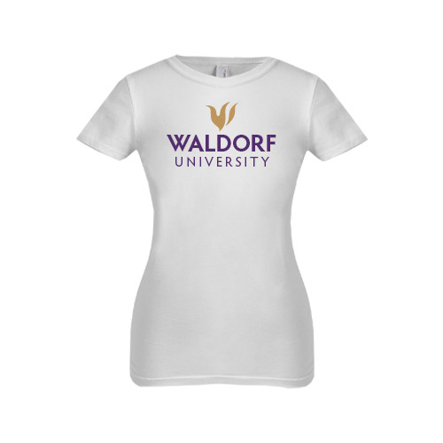  Next Level Girls White Fashion Fit T Shirt - Waldorf University Academic Mark Stacked