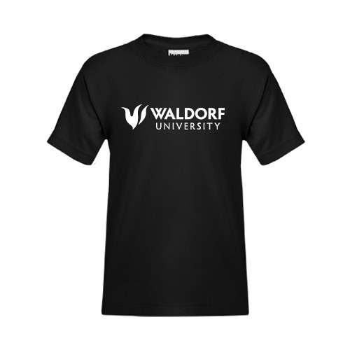  Youth Black T Shirt - Waldorf University Academic Mark Flat