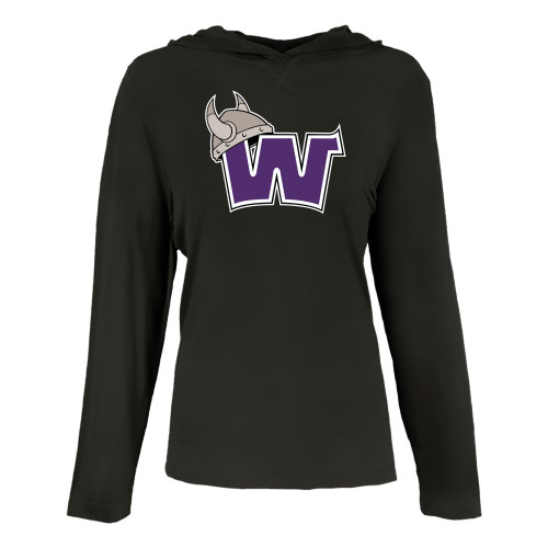  Womens Black Long Sleeve Hooded Tee - Waldorf W