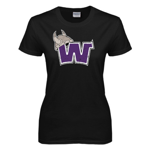  Womens Black Short Sleeve Tee - Waldorf W Distressed