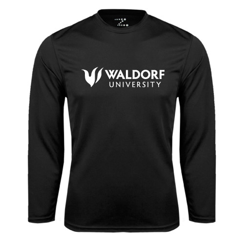  Black Performance Long Sleeve Shirt - Waldorf University Academic Mark Flat