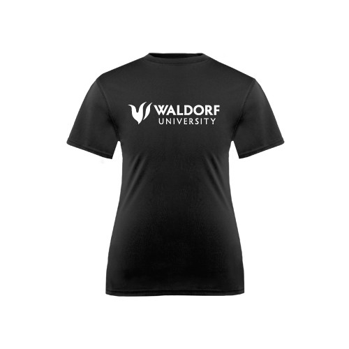  Youth Performance Black Tee - Waldorf University Academic Mark Flat