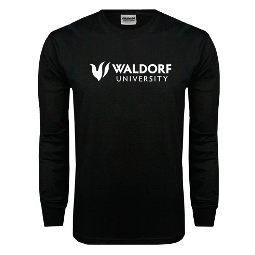  Black Long Sleeve T Shirt - Waldorf University Academic Mark Flat