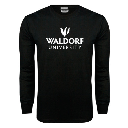  Black Long Sleeve T Shirt - Waldorf University Academic Mark Stacked