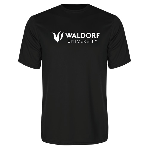  Black Performance Tee - Waldorf University Academic Mark Flat