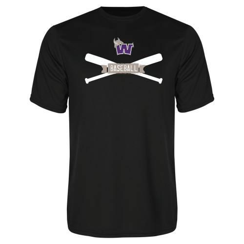  Black Performance Tee - Baseball Crossed Bats Design