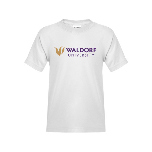 Youth White T Shirt - Waldorf University Academic Mark Flat