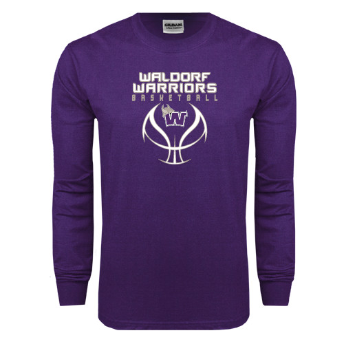  Purple Long Sleeve T Shirt - Basketball Stacked Design