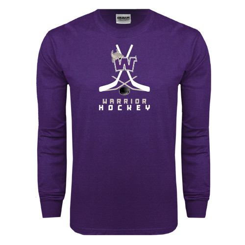  Purple Long Sleeve T Shirt - Hockey Sticks Design