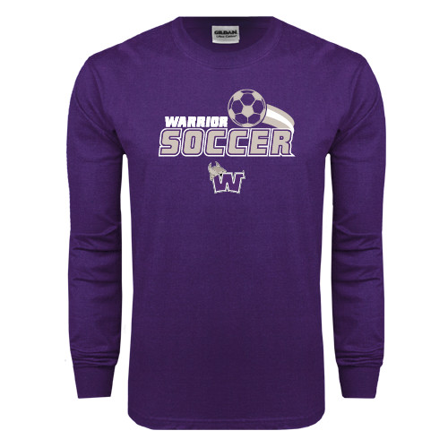  Purple Long Sleeve T Shirt - Soccer Swoosh Design