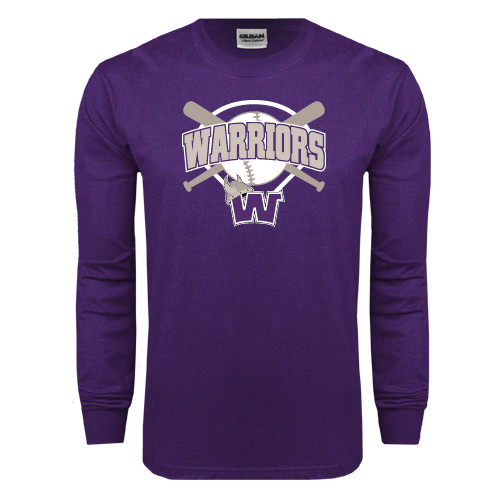  Purple Long Sleeve T Shirt - Softball Bats and Plate Design