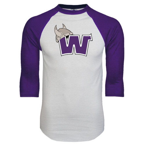  White/Purple Raglan Baseball T Shirt - Waldorf W