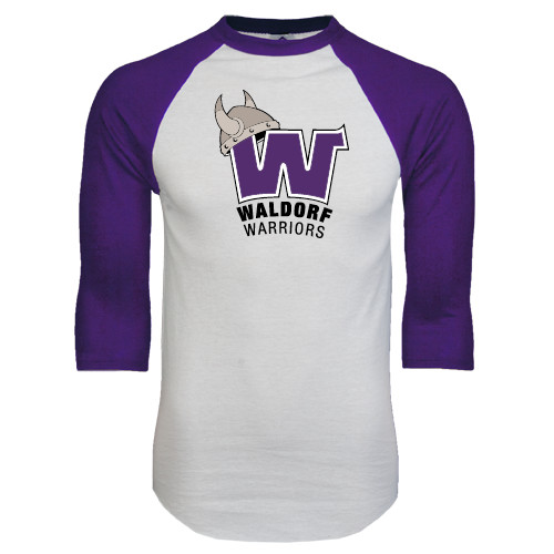  White/Purple Raglan Baseball T Shirt - W Waldorf Warriors