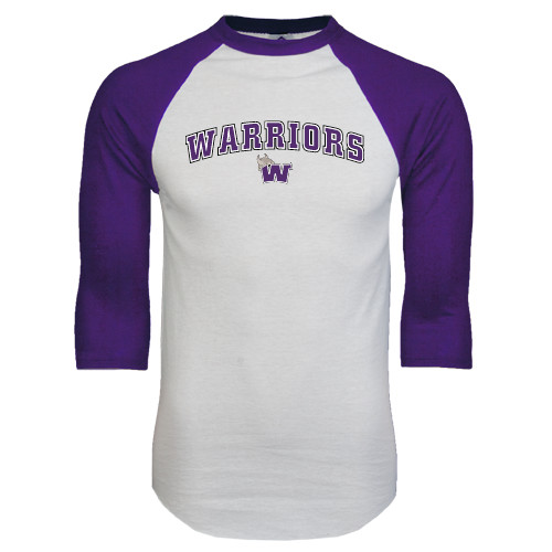  White/Purple Raglan Baseball T Shirt - Arched Warriors w/ Waldorf W