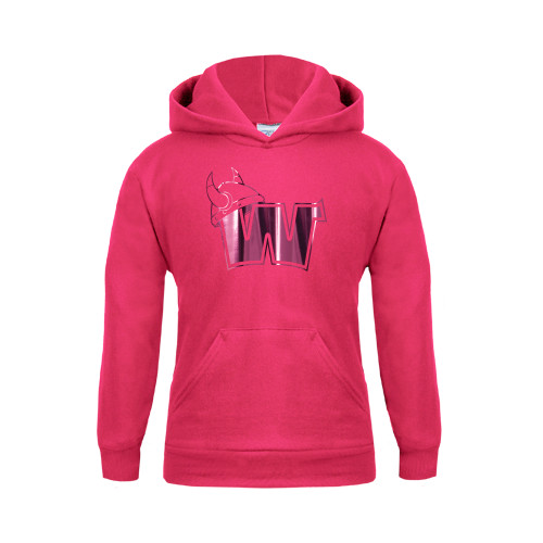  Youth Hot Pink Fleece Hoodie - Waldorf W Foil