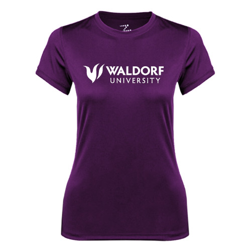 Womens Purple Performance Tee - Waldorf University Academic Mark Flat