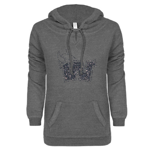  ENZA Womens Dark Heather V Notch Raw Edge Fleece Hoodie - Waldorf W