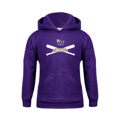  Youth Purple Fleece Hoodie - Baseball Crossed Bats Design