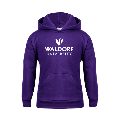  Youth Purple Fleece Hoodie - Waldorf University Academic Mark Stacked