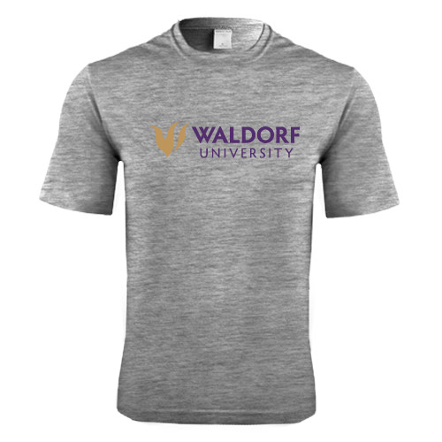  Grey Heather Performance Contender Tee - Waldorf University Academic Mark Flat