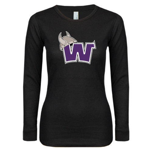  Womens Black Long Sleeve V Neck Tee  - Waldorf W