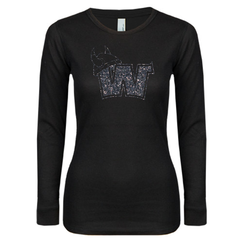  Womens Black Long Sleeve V Neck Tee  - Waldorf W