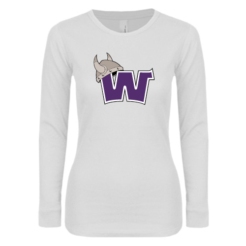  Womens White Long Sleeve V Neck Tee - Waldorf W