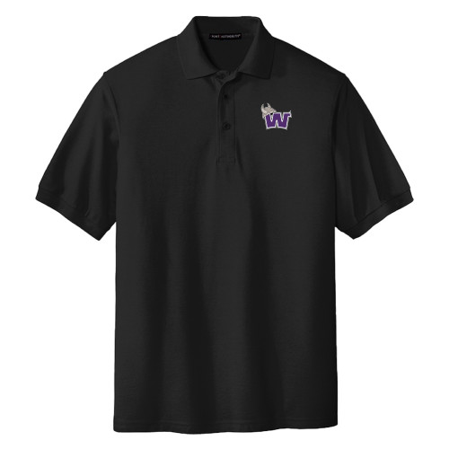  Extended Black Silk Touch Polo - Arched Waldorf Warriors