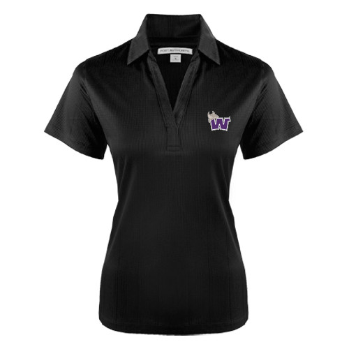  Womens Black Performance Fine Jacquard Polo - Waldorf W