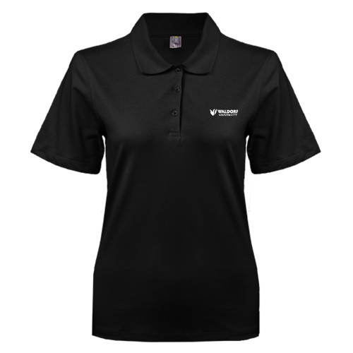  Womens Silk Touch Black Pique Polo - Waldorf University Academic Mark Flat