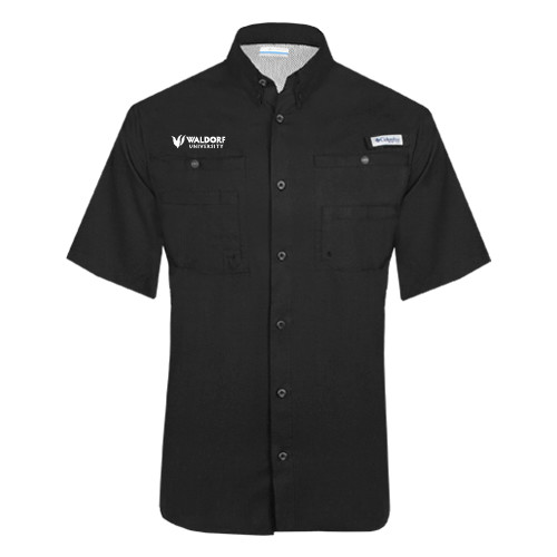  Columbia Black Tamiami Performance Short Sleeve Shirt - Waldorf University Academic Mark Flat