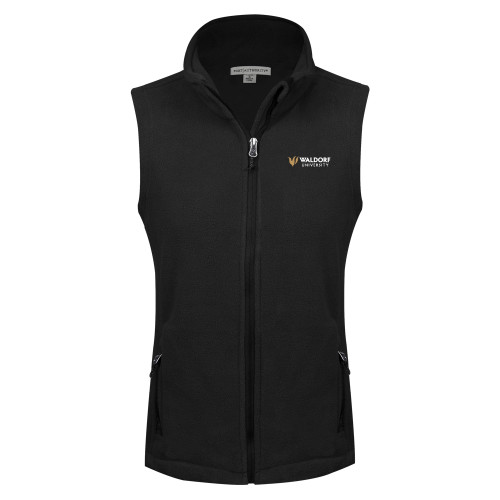  Womens Black Fleece Full Zip Vest - Waldorf University Academic Mark Flat